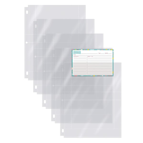 Recipe Card Protective Sheets For 4in. X 6in. Cards, 8.5in. X 11in. 2-Up Sheets, For 3 Ring, 50PK
